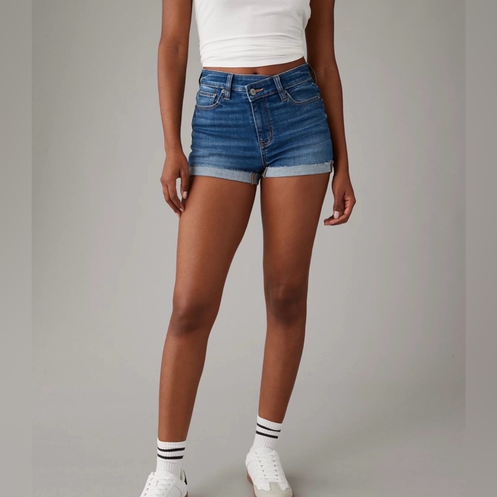 American Eagle Outfitters Mid-Rise Blue Denim Cutoff Shorts